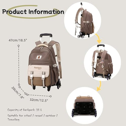 Purple Rolling Backpack for Girls Elementary Middle School Bags, Girls Backpack for Kids with 6 Wheels, Purple - color: 6 Wheels-02-purple, style: 6 Wheels