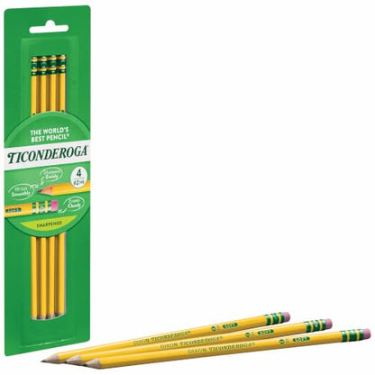Ticonderoga Wood-Cased Pencils, Pre-Sharpened, 2 HB Soft, Yellow, 4 Count