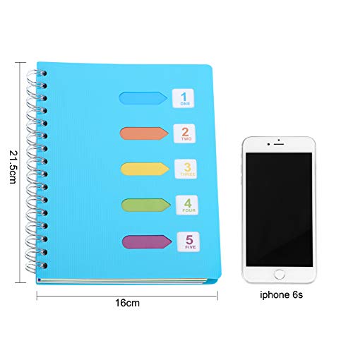 5-Subject Spiral Notebook with Page Dividers and Index Tabs, Hardcover Wire Bound Ruled Notebooks Memo Planner Daily Notepad for Students Teens Office School, 240 Pages Lined Paper, A5 Size, Blue - color: A5 Blue