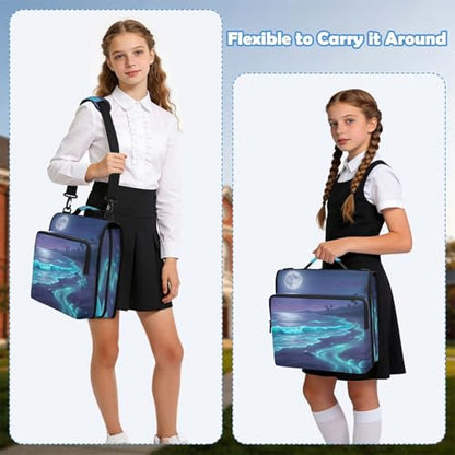 Beach 2-inch 3 Ring Zipper Binder with Shoulder Strap Holds 14 Inch Laptop for Students and Office - color: Beach