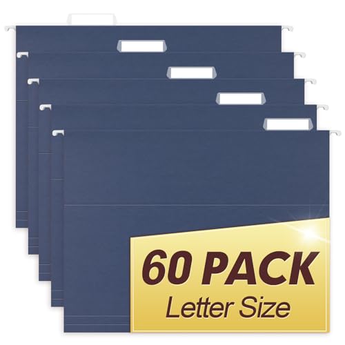 HERKKA Hanging File Folders, 60 Pack Reinforced Letter Size Hanging Folders, Designed for Bulky Files, Filing Cabinet, 1/5-Cut Adjustable Tabs (Blue) - color: Blue