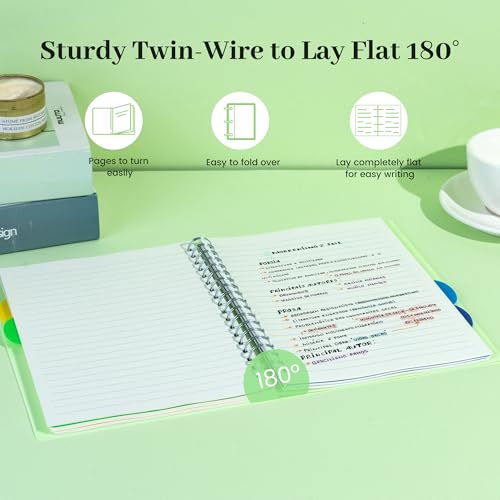 Yoment 5 Subject Notebook with Tabs Dividers B5 Spiral Notebook, 7" X 10" Lined Journal Notebooks for School Office Work, 206 Pages Notebooks for Women Men School Meeting, Pink