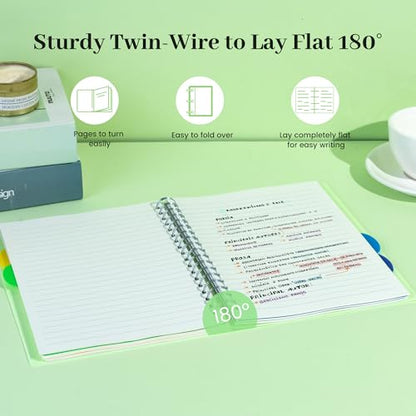 Yoment 5 Subject Notebook with Tabs Dividers B5 Spiral Notebook, 7" X 10" Lined Journal Notebooks for School Office Work, 206 Pages Notebooks for Women Men School Meeting, Pink