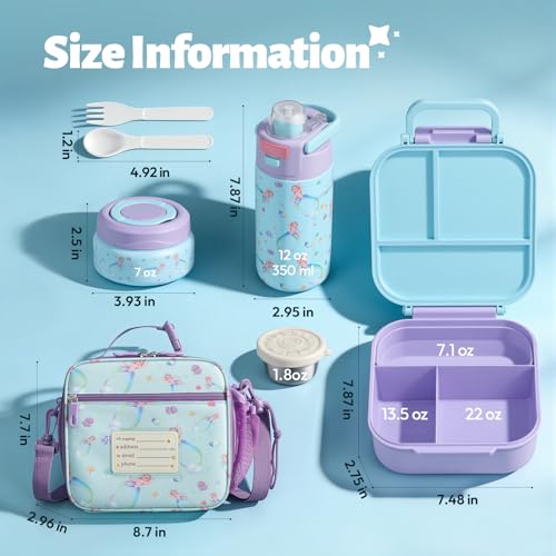 Itslife Bento Box for Kids Set, insulated food container,kids lunch box, 7 oz thermos for hot food, 12 oz thermos water bottle, Reusable Insulated Ice Bag & Fork Spoon Utensils Camping Travel Purple - color: Purple-RY