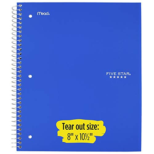 Five Star Spiral Notebooks, 2 Pack, 5-Subject, Wide Ruled Paper, 10-1/2" x 8", 200 Sheets, Cobalt Blue, Red (38410) - color: Blue, Red