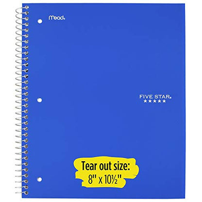 Five Star Spiral Notebooks, 2 Pack, 5-Subject, Wide Ruled Paper, 10-1/2" x 8", 200 Sheets, Cobalt Blue, Red (38410) - color: Blue, Red