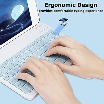 Bluetooth Wireless Keyboard and Mouse Combo,Ultra-Slim Ergonomic Small Rechargeable Bluetooth Keyboard Mouse Gift for Men Women Boy Girl Apple iPad iPhone Samsung Tablet Phone Android PC Computer Mac - color: Blue 2