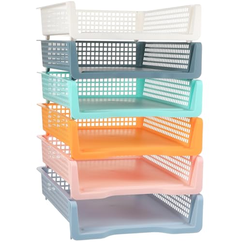 Weysat 6 Pcs Turn in Trays Classroom, Stackable Paper Tray for Classroom Organization Plastic Desk File Organizer Bin Basket for Library Drawer Teacher Office Document Storage (Pastel,Narrow) - color: Pastel, size: Narrow