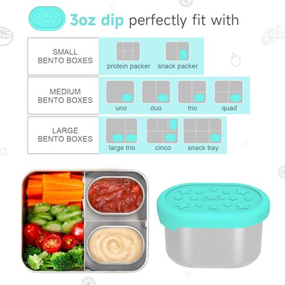 SOPHICO Stainless Steel Salad Dressing Condiment Containers with Leakproof Silicone Lids, 3 oz Mini Small Sauce and Portion Box for Kids Lunch to Go for Snack, Sauce (MIX, 4 PACK) 2.9 x 2 x 1.9 inches - color: MIX,3oz,4 PACK