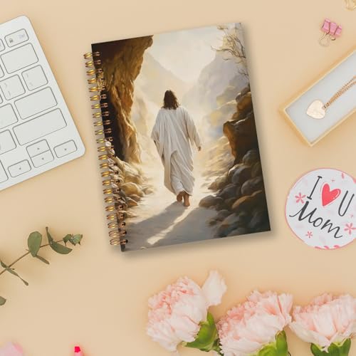 Exqcom Jesus Leaves the Tomb Christian Spiral Notebook, Jesus Resurrection Easter Bible Journal Gifts for Women, Prayer Religious Hardcover Notebook Journal Office School Supplies, 5.5x8.3 - color: white Bible Notebook-W