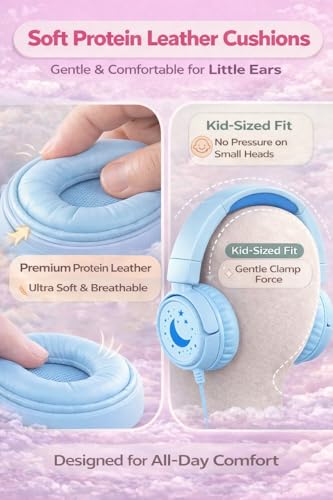 K6 Kids Headphones for Toddler & Kids Ages 2-12, 85/94dB Safe Volume Limited, Wired with 3.5mm Jack, HD Microphone, Adjustable & Foldable, On-Ear Headphones for Tablet, School, Travel (Cyan) - color: Cyan