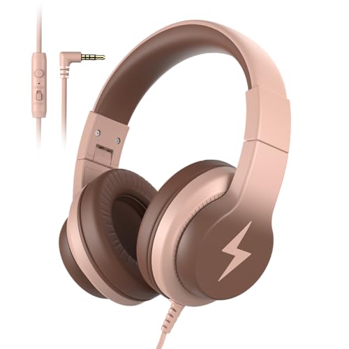 Candy Bila Kids Headphones, Wired Headphones for Kids Over Ear with Microphone, 85/94dB Volume Limiter Headphone for Girls Boys, Foldable Headphone for Learning & Entertainment, Gradient Brown - color: Gradient Brown