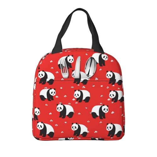 Panda Red Lunch Box - Insulated Lunch Bags for Kids Boys Girls Reusable Lunch Tote Bags, Perfect for School/Camping/Hiking/Picnic/Beach/Travel - color: Panda Red