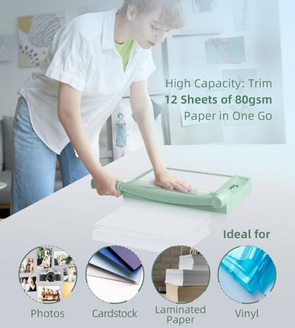 Firbon 12" Guillotine Paper Cutter, Heavy Duty 12-Sheet Capacity Trimmer for Cardstock, Photos, Scrapbooking, Office, Classroom, Studio (Morandi) - color: Morandi