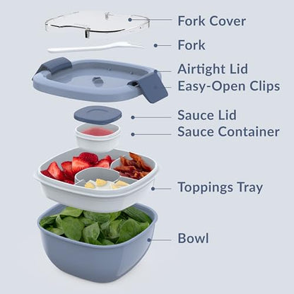 Bentgo Salad Container - 54 oz Bowl with 4-Compartment Toppings Tray, Leak-Proof Dressing Container, Reusable Fork, BPA-Free Lunch Box for Meal Prep & Food Storage; Removable Bento Tray (Slate) - color: Slate