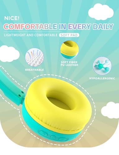 Kids Bluetooth Headphones,Toddler Headphones with Microphone,85dB Volume Limited,Bluetooth 5.4 Twistable Lightweight Kids Wireless Earphones for Boy Girl Tablet Travel School - color: Green