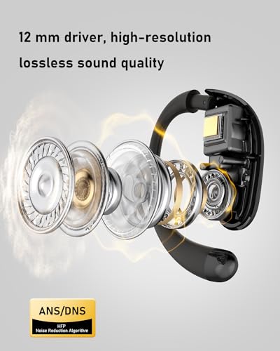 Open Ear Headphones Bluetooth 5.4, 62H Playtime, Air Conduction Wireless Earbuds with Ergonomic Earhooks, ENC Mic,IPX5,Physical Buttons, Comfort-Fit for Running, Cycling, Workouts - color: Black