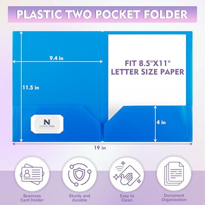 pmybupo Blue Plastic Folders with Pockets,25 Pack Document Folders with Business Card Slot,2 Pocket Folders Back to School Supplies for Office - color: Blue