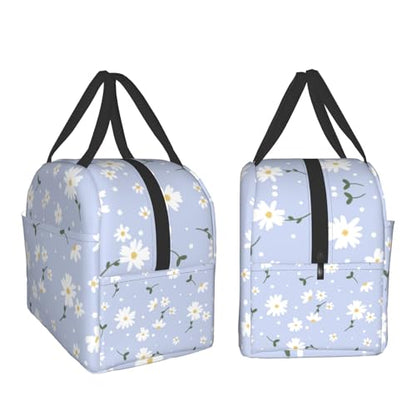Nerxy Insulated Lunch Box Daisy Flower Lunch Bag Spring Floral Reusable Bag Flowers Blue Cooler Tote Bags for Kids Teens Adults Girls Boys Picnic Travel Work School - color: Daisy Blue