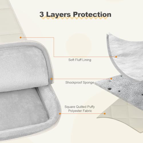 360 Protective Laptop Case 13.3 inch,13-13.3 inch Puffy Laptop Sleeve Compatible with MacBook Neo/Air 13.6 M5 M4 M3 M2 M1/Pro 13/14,Square Quilted Carrying Bag with 2 Pockets&Handle&Belt,Sand