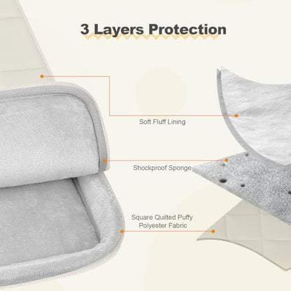 360 Protective Laptop Case 13.3 inch,13-13.3 inch Puffy Laptop Sleeve Compatible with MacBook Neo/Air 13.6 M5 M4 M3 M2 M1/Pro 13/14,Square Quilted Carrying Bag with 2 Pockets&Handle&Belt,Sand