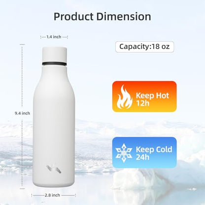 Konokyo Insulated Water Bottle with Strap,18 oz Double Wall Stainless Steel Vacuum Bottles Metal Water Flask,White - color: White, size: 18 Ounces