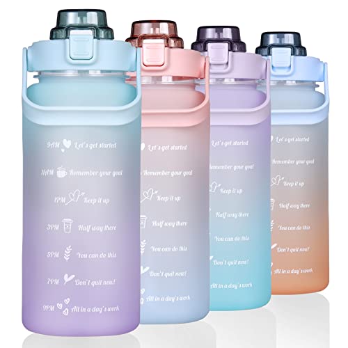 RYI Large Half Gallon 64 OZ Motivational Water Bottle with Straw Time Marker BPA Free for Sport and Fitness Blue Purple - color: cyan-blue-purple