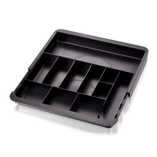 Officemate Expandable Drawer Organizer Tray, Adjustable 10.3"–16" Width, Customizable Compartments with Dividers, Recycled Plastic, Black
