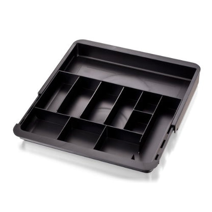Officemate Expandable Drawer Organizer Tray, Adjustable 10.3"–16" Width, Customizable Compartments with Dividers, Recycled Plastic, Black