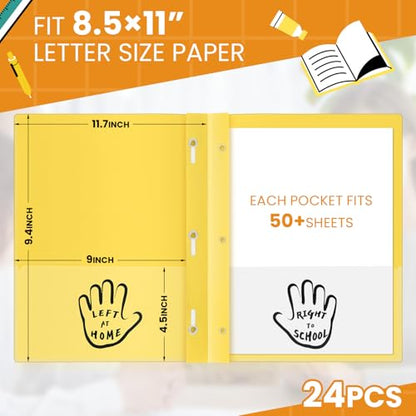 Henoyso 24 Pcs Plastic Folders with Clear Front Pockets and Prongs School to Home File Organizer Plastic Folder for Back to School Parent Teacher Communication Homework Office (Yellow) - color: Yellow