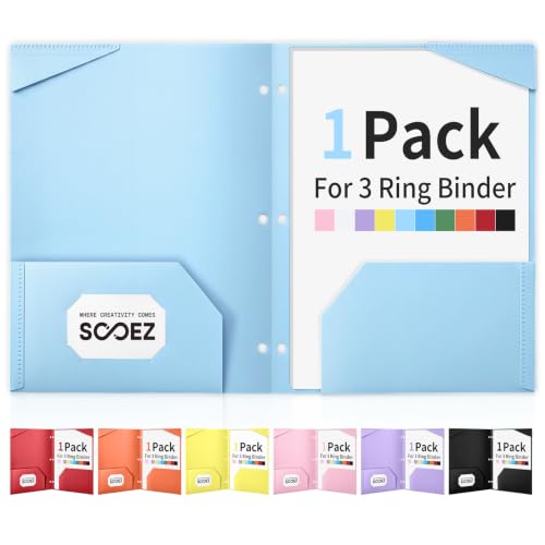 Sooez 2-Pocket Folders, Plastic Folders with Pockets 3 Hole Punched | 1 Pack Pockets Folder for 3 Ring Binder with Labels, Binder Folder for Document, Letter Size File Folder,Smoky Blue - color: Smoky Blue, size: 1 Pack