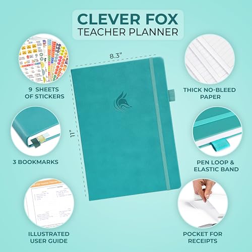 Clever Fox Teacher Planner, School & Homeschool Book, A4 Size Turquoise | Undated, 8.5x11, lay-flat binding, heavy-duty hardcover, teacher lesson weekly & daily planner, homeschool supplies - color: Turquoise, size: A4 (8.5" x 11")