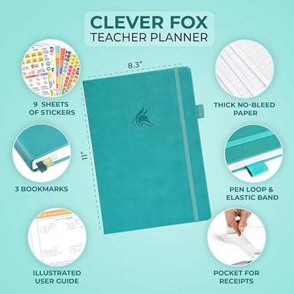 Clever Fox Teacher Planner, School & Homeschool Book, A4 Size Turquoise | Undated, 8.5x11, lay-flat binding, heavy-duty hardcover, teacher lesson weekly & daily planner, homeschool supplies - color: Turquoise, size: A4 (8.5" x 11")