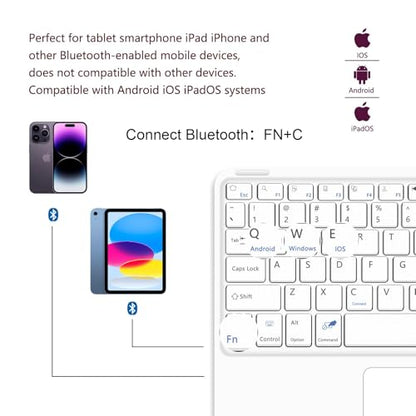 for Bluetooth Keyboard Touchpad Built, Cute Tablet Stand Adjustable & Foldable, Wireless Rechargeable Bluetooth for iPad, iPad Pro/Mini/Air, Samsung Xiaomi Tablets, etc - White - color: C-Touchpad Keyboard-White