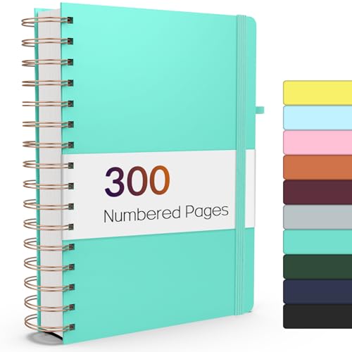 Forvencer Lined Spiral Journal Notebook with 300 Numbered Pages, A5 | College Ruled Thick Journals for Writing with 100GSM Paper, Hardcover Notebooks with Contents for Work, School, Women, Men - color: Green, size: A5