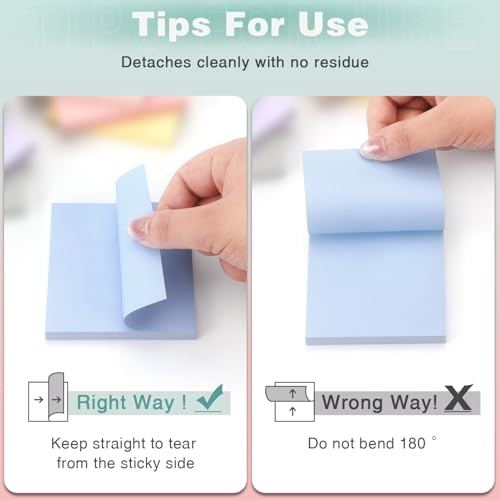 Sticky Notes 3x3 Inch, 8 Pads, Light Colors Self-Adhesive, 80 Sheets/Pad | Reusable Notepads for Office, School, and Home - color: 3x3 8 Pads Light Colors