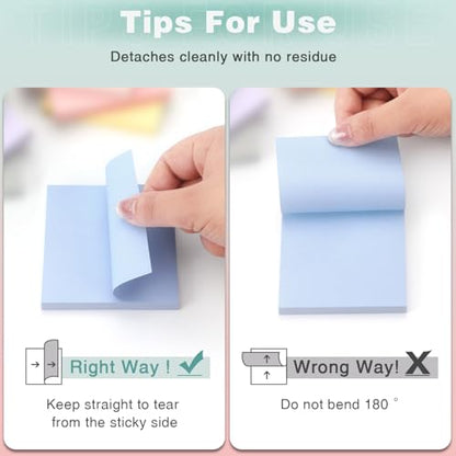 Sticky Notes 3x3 Inch, 8 Pads, Light Colors Self-Adhesive, 80 Sheets/Pad | Reusable Notepads for Office, School, and Home - color: 3x3 8 Pads Light Colors