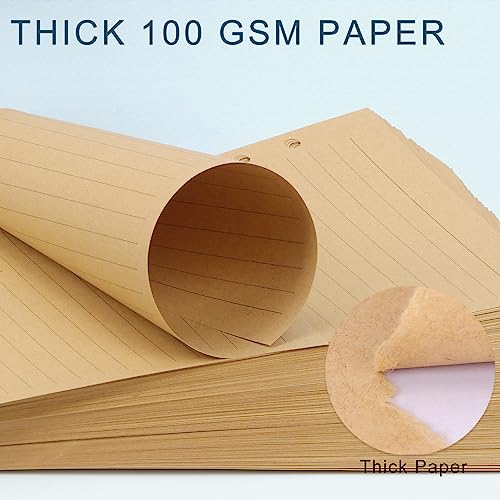 Toplive [3 Pack] A5 Refill Paper - 100GSM Thick 6 Hole Filler Inserts, 135 Sheets (270 Pages) for 6 Ring Binder Journal Notebook, Lined Kraft - style: 3Pack Kraft Lined