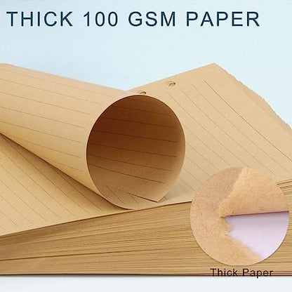 Toplive [3 Pack] A5 Refill Paper - 100GSM Thick 6 Hole Filler Inserts, 135 Sheets (270 Pages) for 6 Ring Binder Journal Notebook, Lined Kraft - style: 3Pack Kraft Lined
