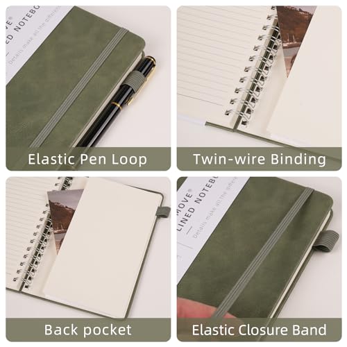 Spiral Notebooks Journal for Women Men 12 Pack Bulk Leather Hardcover with Pen Holder A5 160 Pages 100 GSM Thick Paper for Work School Lined Green - color: Green