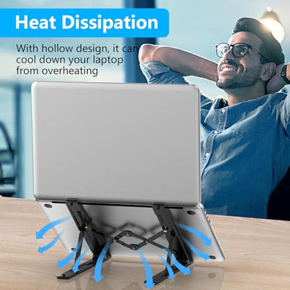 Adjustable Laptop Stand, Portable Laptop Riser for Desk, ABS+Silicone Foldable Ventilated Cooling Notebook Holder Stand for 10-15.6” Laptops, Tablets