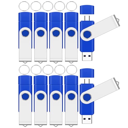 10 Packs of 8GB FAT32 USB2.0 & Type-C Flash Drives Thumb Drives Pack (Blue) | EASTBULL 2-in-1 Dual Flash Drive Bulk USB-A + USB-C OTG Memory Sticks Compatible with Smartphones, Computers, Tablets, Mac - color: 8GB10P(Blue)