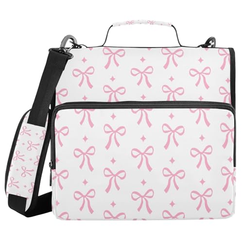 Bow Binder Bag 3 Ring Zipper with Handle Shoulder Strap | for School Work Office Organizer Storage Case - color: Bow