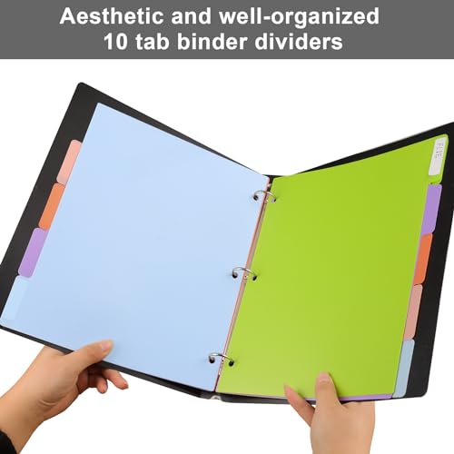 HABGP 10Pcs/2 Set 5 Tab Dividers for 3 Ring Binder, 10 Pcs Multicolor 3 Ring Binder Dividers with Tabs, Page Folder Dividers, Plastic Tabbed File Dividers with Tabs, Three Ring Binder Index Dividers - size: 2 set (10 pcs)