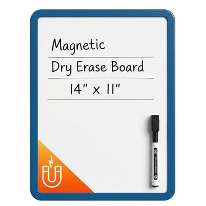 Mr. Pen- Dry Erase Board, 14” x 11” with a Black Dry Erase Marker | Dark Blue Frame, Small Mini White Board for Students, Fridge, Wall, Locker, Includes Double Sided Tapes - color: Dark Blue