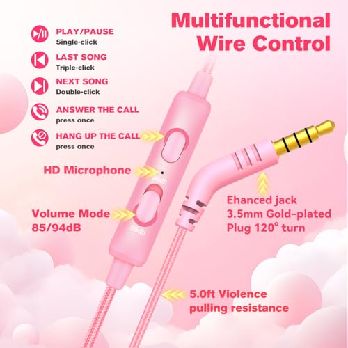 K6 Kids Headphones for Toddler & Kids Ages 2-12, 85/94dB Safe Volume Limited, Wired with 3.5mm Jack, HD Microphone, Adjustable & Foldable, On-Ear Headphones for Tablet, School, Travel, iPad - color: Pink