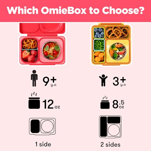 Omie OmieBox UP bento Box for Kids | Insulated Lunch Box | Leak Proof Vacuum Insulated Thermal Food jar | Cooler ice Pack | 2 Compartments (Cherry Pink) - color: Cherry Pink