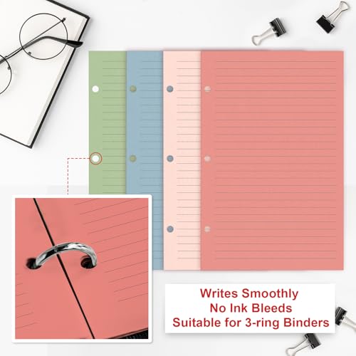 100 Sheets Mini Loose Leaf Paper 5.5 x 8.5 Mini Binder Paper 3 Ring Colored Lined Paper College Ruled 3 Hole Punched Lined Papers Small Notebook Refill Pages Planner Inserts for School Office - style: Lined