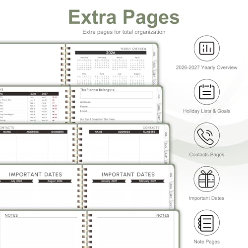 Planner 2026-2027, Weekly and Monthly Academic Year Calendar Planner, July 2026 - June 2027, Daily Agenda Book for Office School Supplies, A5(6.3'' x 8.5'') - color: C-Green, size: 6.3"x8.5"(Jul 2026-Jun 2027)