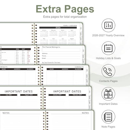 Planner 2026-2027, Weekly and Monthly Academic Year Calendar Planner, July 2026 - June 2027, Daily Agenda Book for Office School Supplies, A5(6.3'' x 8.5'') - color: C-Green, size: 6.3"x8.5"(Jul 2026-Jun 2027)